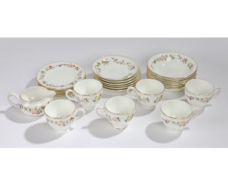 Wedgwood Mirabelle pattern tea service, consisting of six tea cups and saucers, six bowls, six side plates, milk jug (qty) 