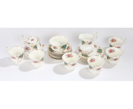 Royal Albert Berkeley pattern tea service, consisting of six tea cups, saucers and side plates, teapot, milk jug and sugar bo