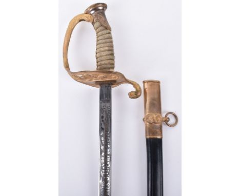 WW1 US Naval Officers Presentation Sword, fine example with gilt metal grip having USN within oak leaves spray, top pommel wi