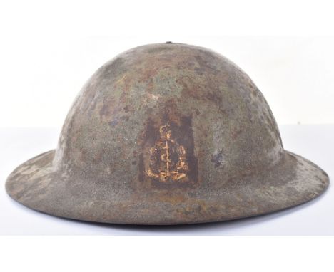 WW1 British Royal Army Medical Corps Other Ranks Steel Combat Helmet, good example of an early rimless pattern brodie helmet 