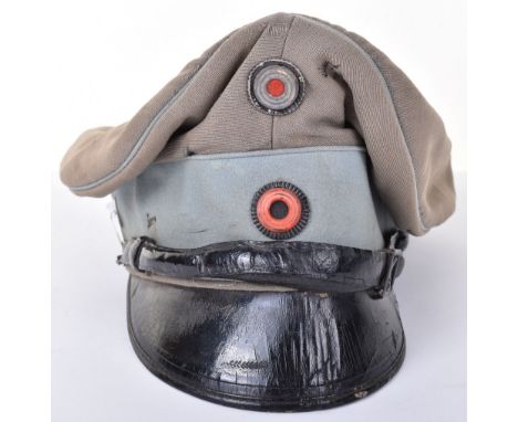 Imperial German Wurttemberg Train Battalion Peaked Cap, fine example of a lightweight field grey cloth cap with light blue pi