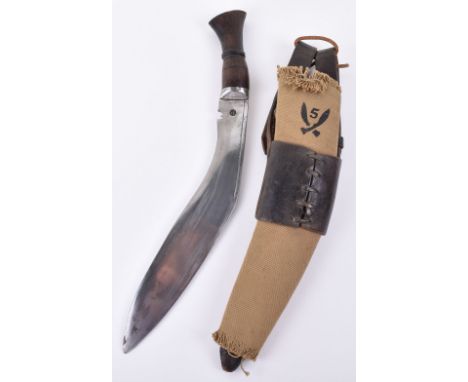 WW2 1942 British Military Kukri, with wooden grip and steel top plate mount. Curved polish steel single edged blade struck wi