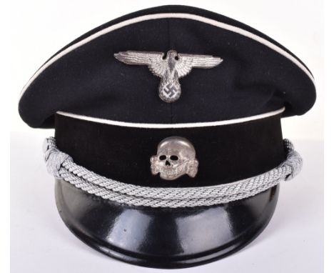 Rare Third Reich Allgemeine-SS Officers Peaked Cap, superb example of a officers peaked cap in fine black cloth with white pi