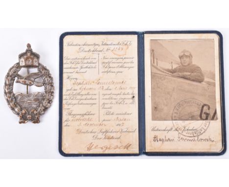 Imperial German Aviators Pilots Qualification Badge and Flying License, superb set belonging to Imperial German pilot Stephan