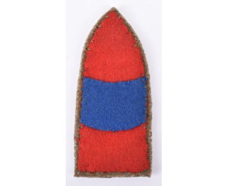 Great War Army Ordnance Park Formation Sign, being a cloth shell which is divided red / blue / red. Khaki cloth backed. 