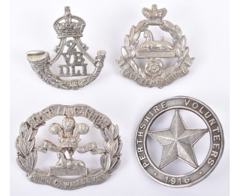 4x Volunteer Battalion Cap Badges, consisting of 2nd Volunteer Battalion Durham Light Infantry with two lug fittings to the r