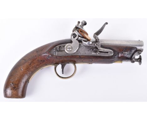 Scarce 16 Bore Regulation Flintlock Holster Pistol for Police or Coastguard, barrel with flat top struck with military proofs
