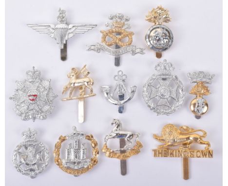 12x British Infantry Regiment Anodised Cap Badges, consisting of North Staffordshire regiment with slider by J R Gaunt London