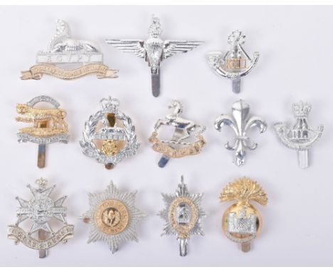 12x British Infantry Regiment Anodised Cap Badges, consisting of KSLI with slider fitting by Firmin London; Kings with slider