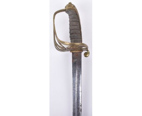 Scarce 1845 Pattern Royal Marines Light Infantry Officers Sword, being a standard example with brass guard having central cro