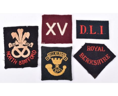 5x Regimental Cloth Pagri Badges, including embroidered North Staffordshire regiment, embroidered Somerset Light Infantry, em