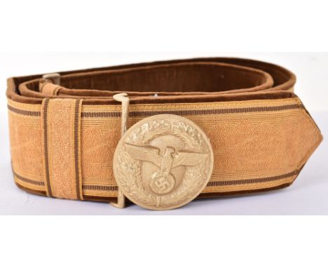 Rare Third Reich NSDAP Political Leaders Brocade Parade Belt and Buckle, fine example of the brown velvet backed parade belt 