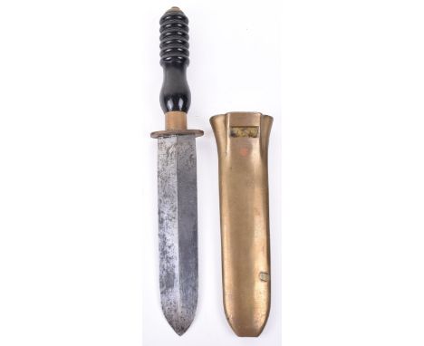 German Naval Divers Knife, good example with turned bakelite grip and brass top nut fitting. Plain brass oval cross guard. Ho