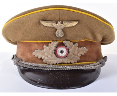 Rare Third Reich NSDAP Reichsleitung Political Leaders Peaked Cap, fine quality example of the NSDAP pattern light brown clot