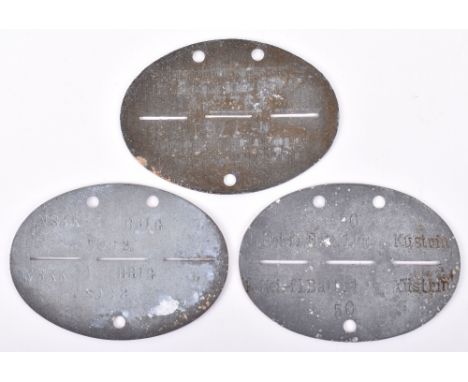 3x WW2 German Identity Discs, consisting of oval zinc disc impressed “50 L.Hei-fl. Batt.1/III Kustrin”, this unit consisted o