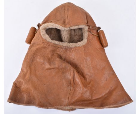 WW1 Royal Flying Corps Aviators Cowl Pattern Flying Helmet, fine example of the hood flying helmet in light brown leather wit