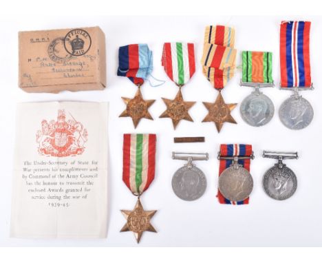 WW2 British Army Campaign Medal Group, consisting of 1939-45 star, Africa star with 8th Army clasp, Italy star, Defence medal