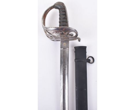 1845 Pattern Rifle Officers Sword by Wilkinsons, No. 5373, regulation blade etched with crowned strung bugle and foliage with