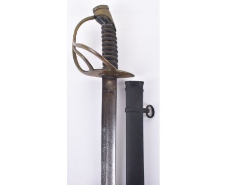 Speculative British Military Type Sword, plain slightly curved single edge blade cut with a single fuller, plain brass hilt o