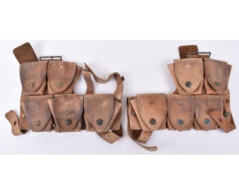 WW1 Australian 1915 Pattern Ammunition Pouches, of Australian manufacture, consisting of left and right cartridge carriers ba