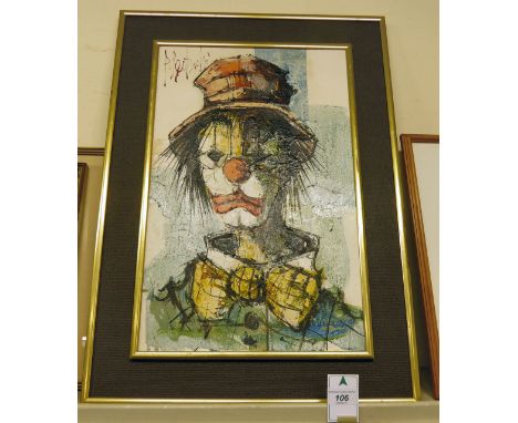 20thC British School - a head and shoulders portrait study, a clown  oil on canvas  bears an indistinct signature  19'' x 12'