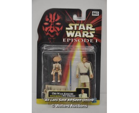 STAR WARS - EPISODE 1 , 3.75" FIGURE SET. OBI-WAN KENOBI WITH PIT DROID (LIGHT BROWN ), HASBRO 1999, UN-OPENED GOOD CONDITION