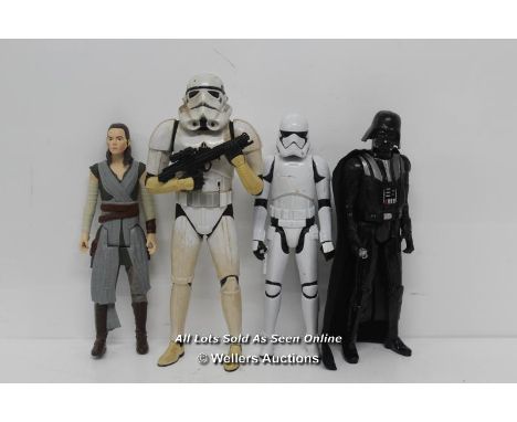 4X LARGE SCALE STAR WARS FIGURES INCLUDING DARTH VADER, REY AND STORMTROOPERS