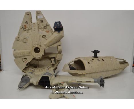VINTAGE STAR WARS STAR SHIPS INCL. THE MILLENIUM FALCON, REBEL TRANSPORT &amp; B-WING FIGHTER. ALSO INCLUDES MINI RIG SHIP. A
