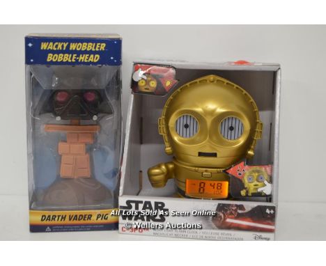 STAR WARS C-3P0 ALARM CLOCK AND DARTH VADER ANGRY BIRDS BOBBLE HEAD 
