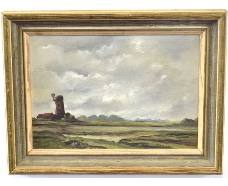 R E Drake (20th century)^ Norfolk landscape^ oil on board^ signed and dated 1958 verso^ 17 x 24cm