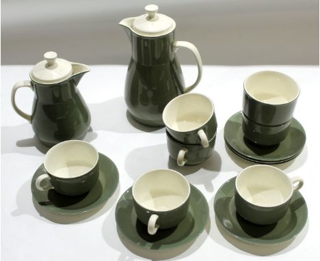 Wedgwood moss green coffee set^ comprising coffee pot^ hot water jug^ sugar bowl and 6 cups and saucers (qty) 