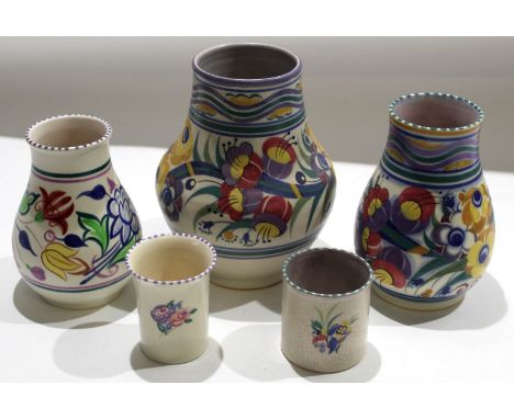 Group of mid-20th century Poole pottery wares with typical floral designs after Truda Carter^ (5) largest 22cm high