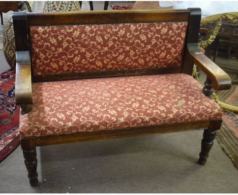 19th century oak two-seater hall sofa^ 1.3m wide