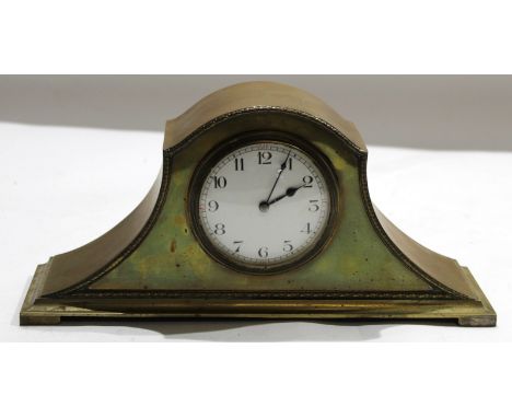 Mahogany dome top mantel clock with alarm movement and a further brass (possibly formerly silver plated) mantel clock^ 24cm a
