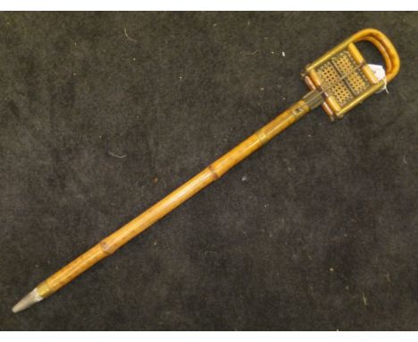 A 19th Century Continental bamboo and caned folding shooting stick inscribed "SDGD" to metal work