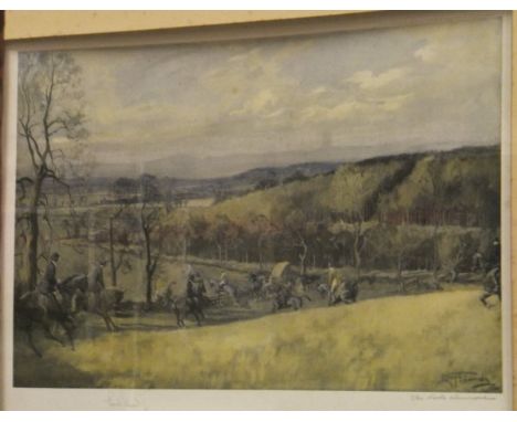 AFTER LIONEL EDWARDS "The North Warwickshire", a study of huntsmen and hounds in a landscape, colour print, signed bottom lef