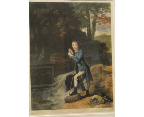 AFTER LAWRENCE JOSSET "Young boy with catch", colour print, artist blind studio stamp lower left