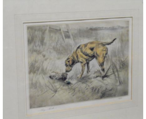 AFTER HENRY WILKINSON "Retriever with duck" limited edition colour engraving 148/150 signed lower left