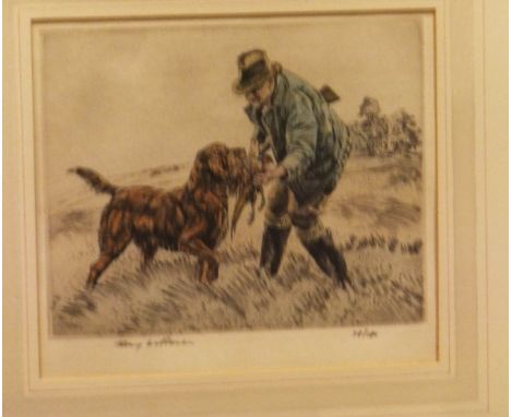 AFTER HENRY WILKINSON "Retriever with Pheasant", limited edition colour engraving No'd. 39/100, signed lower left, together w