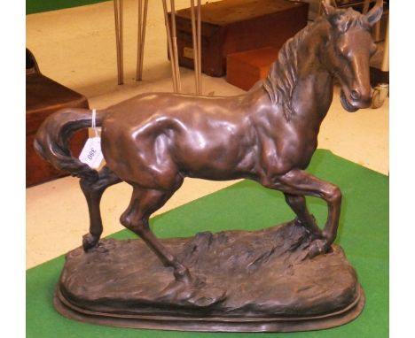 A bronze study of a horse on an oval base AFTER THE ORIGINAL BY G M, bearing a" bronze garanti" mark medallion