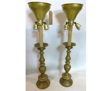 A pair of 20th century brass table lamps, H.84cm 