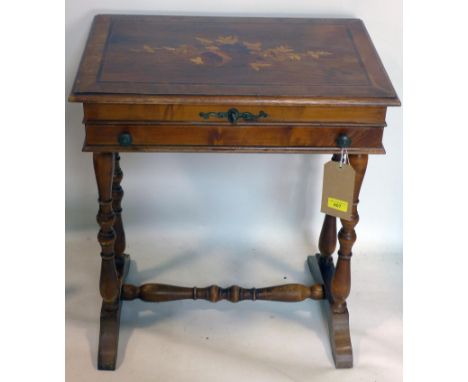 A mid 20th century inlaid walnut work table, H.67 W.57 D.38cm 