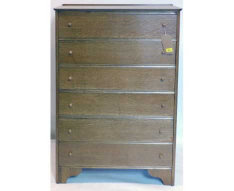 An early 20th century light oak pedestal chest of six drawers, H.116 W.75 D.40cm 