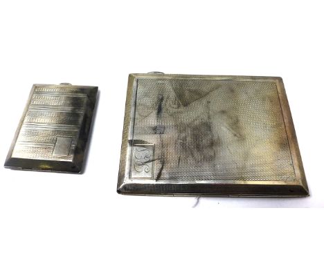 A silver engine turned cigarette case, Birmingham 1928, 11 x 8cm, together with a smaller silver engine turned case, hallmark