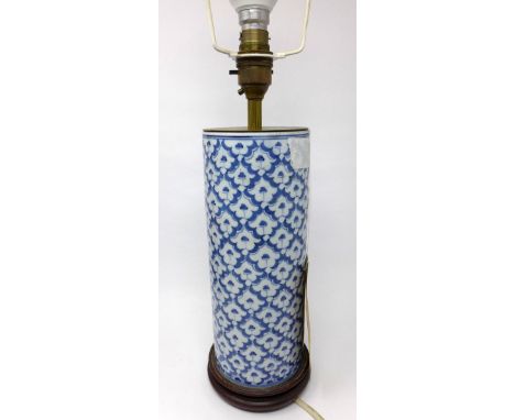 A Chinese blue and white table lamp, on a hardwood base, H.26cm (vase) 