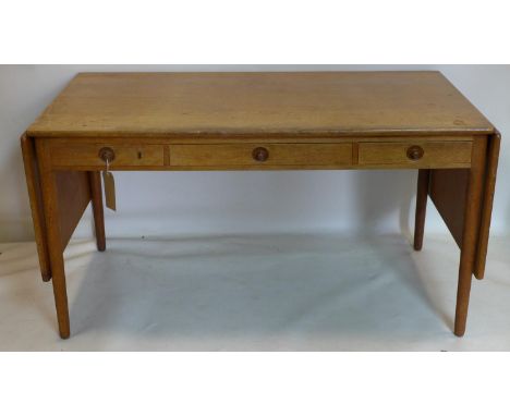 Hans Wegner, Danish, an oak Drop-Leaf Table/Desk, three drawers raised on tapered legs, stamped, H.72 W.232 D.76cm 