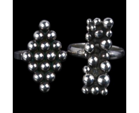 2 Scandinavian silver organic bead rings, largest setting height 26.7mm, size K and O, 9.2g total (2)No damage or repair, onl