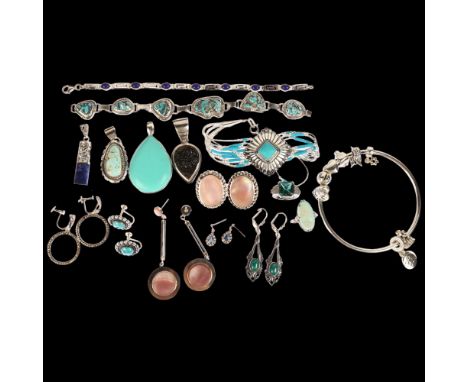 Various silver jewellery, including turquoise matrix bracelet, earrings etc, 164g grossLot sold as seen unless specific item(