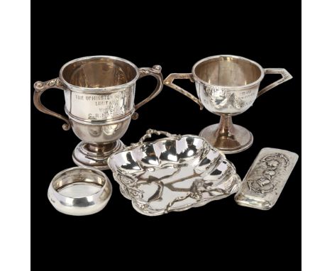 Various silver, including small sterling dressing table dish, golf trophy cup, etc, 5.8oz totalLot sold as seen unless specif