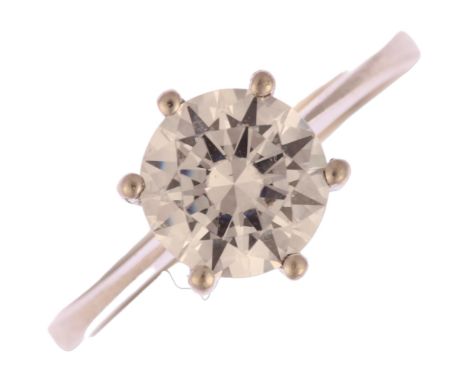 A modern platinum solitaire cubic zirconia ring, Birmingham 2003, prong set with round-cut CZ measuring approx: 6.98 x 4.27mm